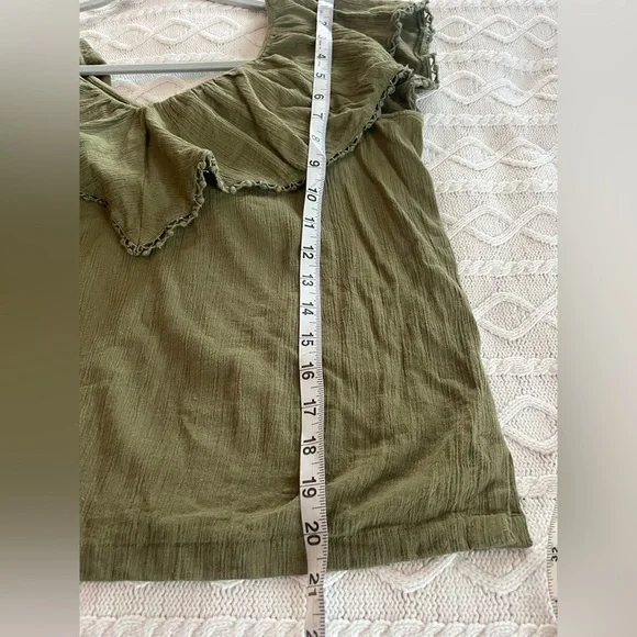 LOFT Olive Ruffle Blouse Cotton Womens Size XS - Picture 9 of 11